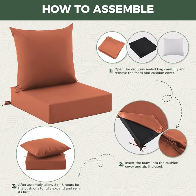 Outdoor Cushions for Patio Furniture, Outdoor Seat Cushion Set 24 x 24 x 5.75 in, Waterproof & Fade Resistant Outdoor Chair Cushions, Patio Chair Cushion with Removable Cover, Set of 6, Spice