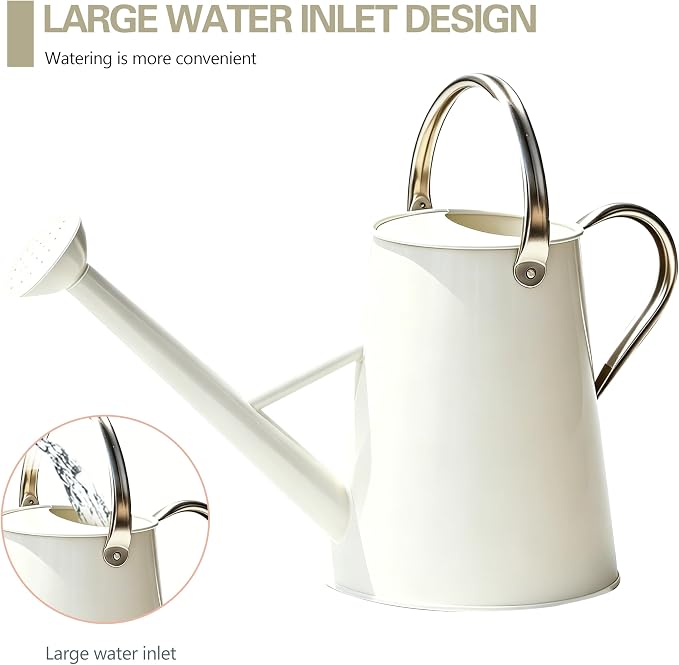 Metal Watering Can with Stainless Steel Handle for Outdoor and Indoor Plants, Watering Can Decor, 1.5 Gallon (White)