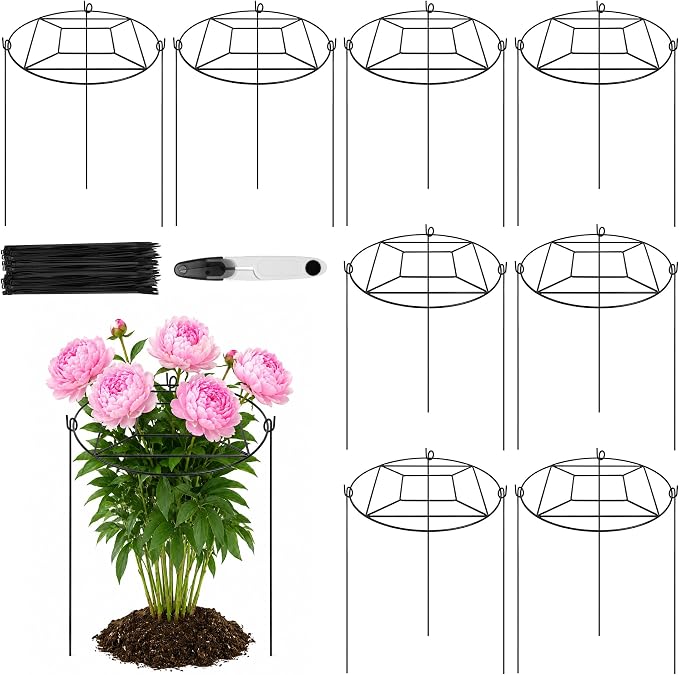 Coolrunner 8 Pack Peony Cages & Supports,12" D x 16" H Plant Support Rings | Heavy Duty Metal Peony Support Cage with 3 Legs, Plants Support Cage for Flower Strawberry Rose Hydrangeas, Heavy Blooms