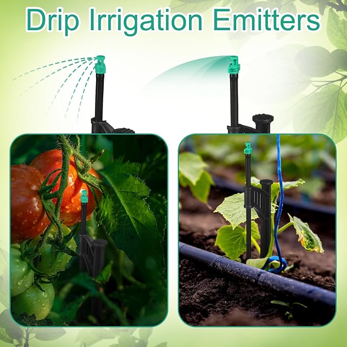 25 Pcs 12.8 Inch Drip Irrigation Stakes with 180 Degree Sprayer Emitters and Sprinkler Extension Riser 1/4 Inch Drip Line Sprinkler Support Stakes for Garden Watering System,Green