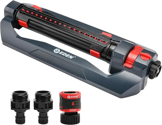 Eden 94094 Turbo Oscillating Sprinkler, Covers Up to 4,000 sq. ft., 18 Precision Nozzles, Adjustable Range and Width, Flow Control, Weighted Base, Quick Connect Starter Set