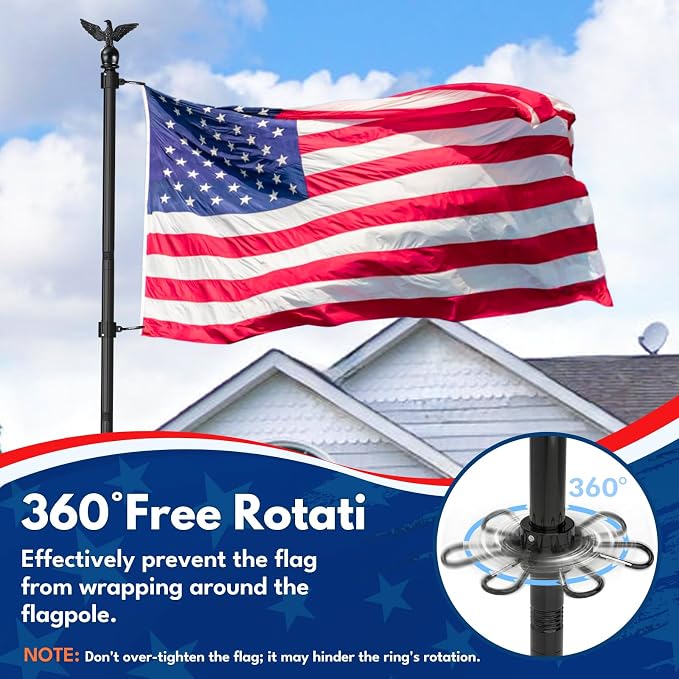 LETSTRY 10 FT In-Ground Flag Pole for Outside House with Solar Light, Heavy Duty Flagpole with Upgraded 5-Prong Base,Portable Mount Flapoles Kit for Yard, Garden Decor, Residential Commerical, Black