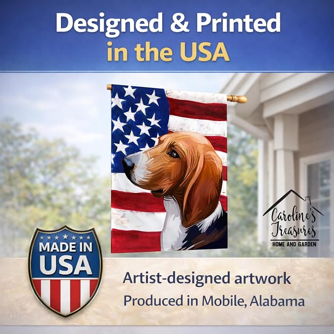 Caroline's Treasures CK6746CHF Treeing Walker Coonhound American Flag House Flag Large Porch Sleeve Pole Decorative Outside Yard Banner Artwork Wall Hanging, Polyester, House Size, Multicolor