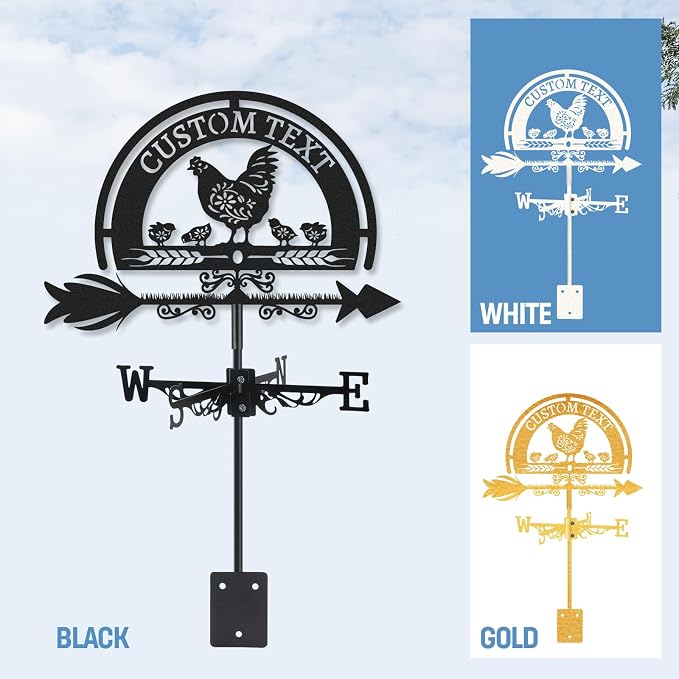 Personalized Metal Weather Vane, Custom Name Weathervane, Chicken Coop Signs, Weather Vanes for Outside, Wind Vanes for Farmhouse Yard Shed Decor, Housewarming Gifts Color08