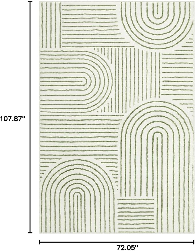 Lahome Abstract 6x9 Area Rugs, Soft Green Boho Rug for Living Room Bedroom | Ultra-Thin Non Slip Rainbow Boho Green Washable Throw Carpet for Dining Room Office Darrell, Green
