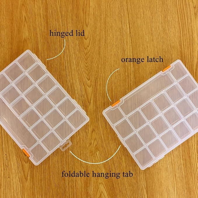 4 Pack Fixed 21 Grids Clear Plastic Storage Box, Transparent Organizer Container Case for Small Parts, Bead, Button, Jewelry, Diamond, Craft Supplies,Sewing Kit, DIY Accessories