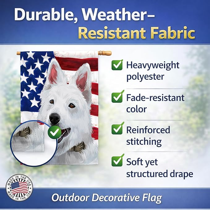 Caroline's Treasures CK6431CHF Berger Blanc Suisse American Flag House Flag Large Porch Sleeve Pole Decorative Outside Yard Banner Artwork Wall Hanging, Polyester, House Size, Multicolor