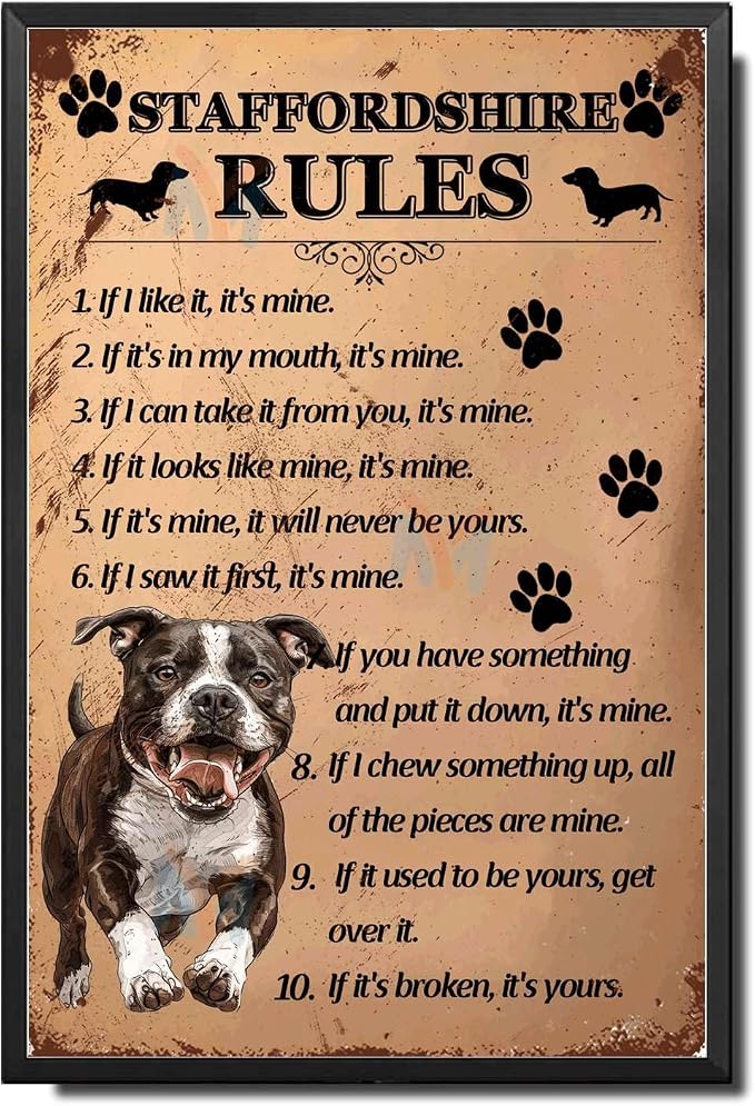 Metal Sign Tin Sign Vintage Wall Art Staffordshire Rules Garden Metal Sign for Restaurant 8×12 Inches with Metal Frame