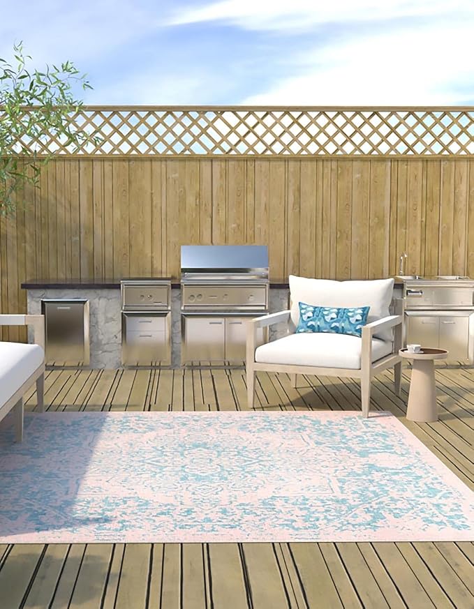 Unique Loom Jill Zarin Jill Zarin Outdoor Collection Area Rug - Dubai (13' Square, Pink and Aqua/Light Blue)