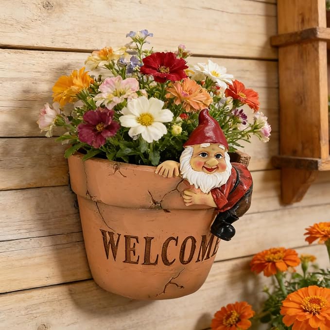 Hanging Planters for Plants with Drainage Decorative Resin Wall Mount Planter Funny Terracotta Plant Pot Rustic for Home Office Decor Cute Indoor Outdoor Pots Balcony Patio Porch
