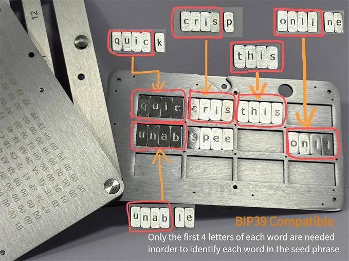 crypto seed phrase storage, metal seed phrase plate, Bybkxeo S1,24-Word Capacity, Fire/Corrosion Resistant, Compatible with Ledger/Trezor/KeepKey (silver S1)