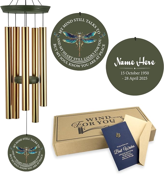 ASTARIN Personalized Wind Chimes, Memorial Wind Chimes, Dragonfly Custom Name Sympathy Gifts Windchime for Loss of Loved One, Condolences 30in/36in Wind Chime for Loss of Loved Ones(Produced in Texas)