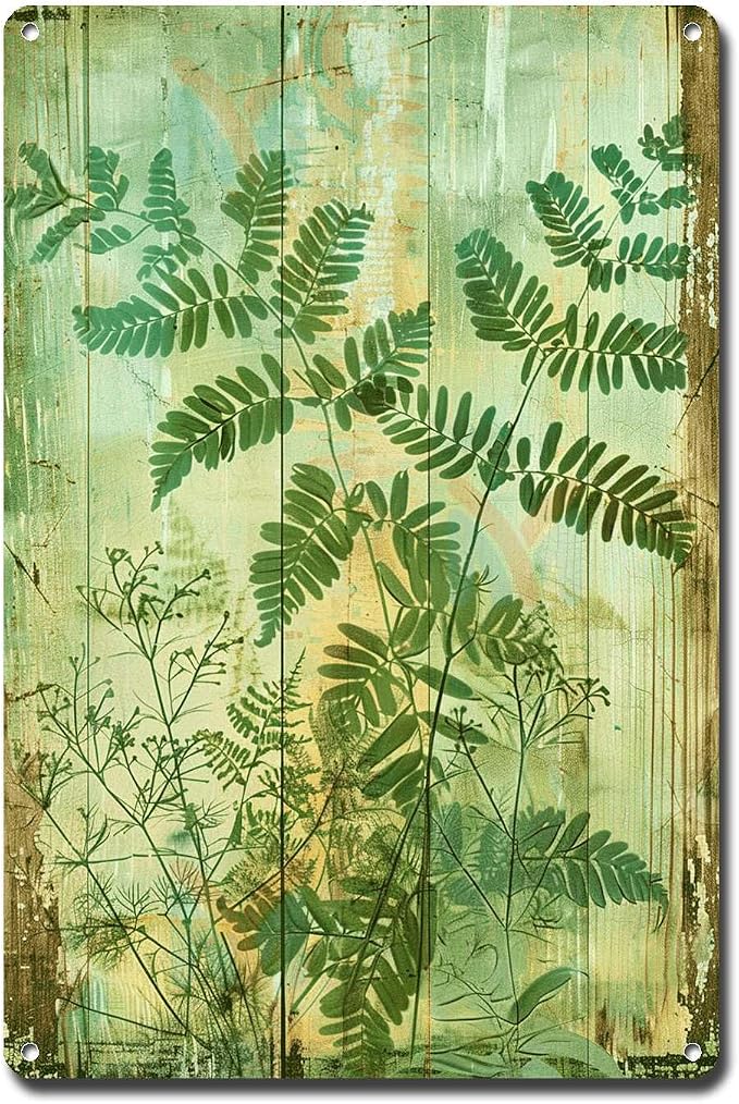 Metal Sign Tin Sign Vintage Wall Art Vintage Rustic Maidenhair Fern Tin Sign for Feathery Fronds Display Shabby Chic Style and Corrosi Decor Outdoor for Pub 12×16 Inches