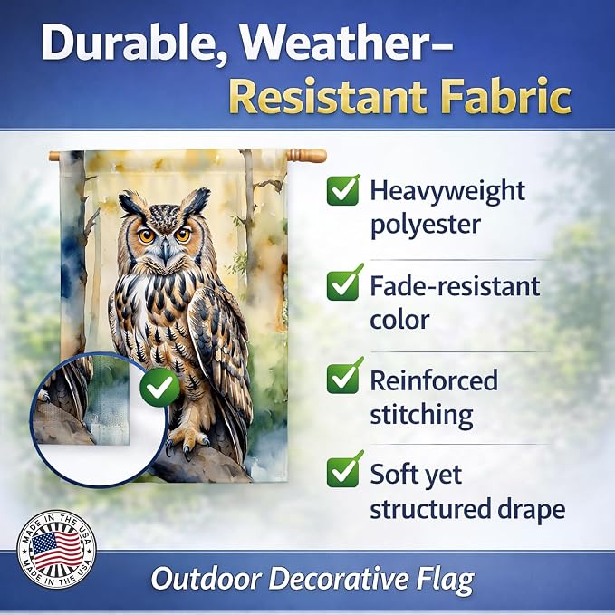 Caroline's Treasures Eurasian Eagle Owl House Flag Large Porch Sleeve Pole Decorative Outside Yard Banner Artwork Wall Hanging, Polyester, House Size, Multicolor