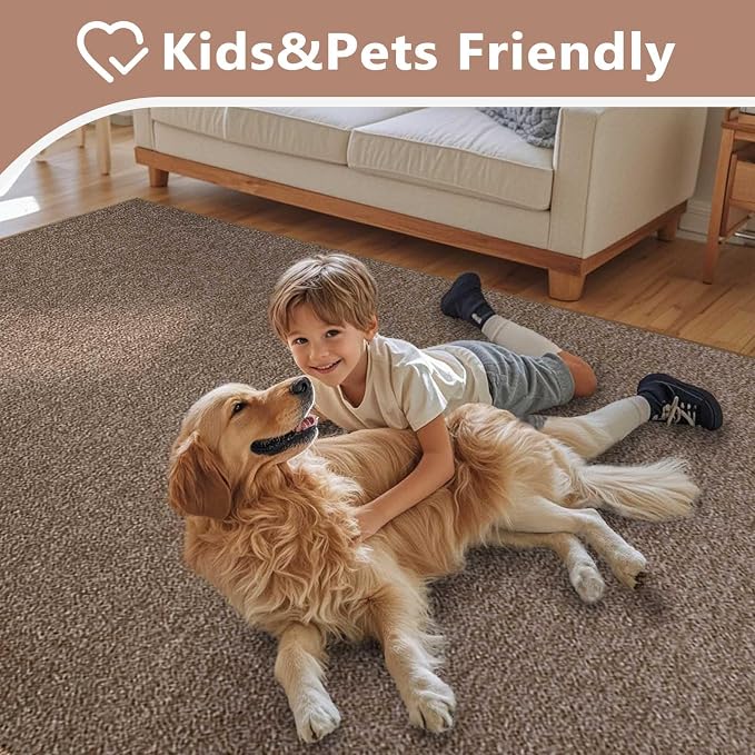 6x9 Large Brown/White Area Rug Non-Slip Washable for Living Room Bedroom | Soft丨Stays Put丨Low Pile Thin丨Lays Flat丨Kid & Pet Friendly丨Dorm丨Dining Room丨Nursery丨Playroom丨Indoor丨Laundry丨Carpet丨Home Decor