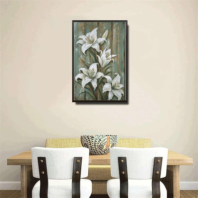 Metal Sign Tin Sign Vintage Wall Art Shabby Chic Lily Tin Sign for Vintage Botanical Decor Rustic Elegance and Distressed Wood Panels Tin Sig for Pub 12×16 Inches with Metal Frame