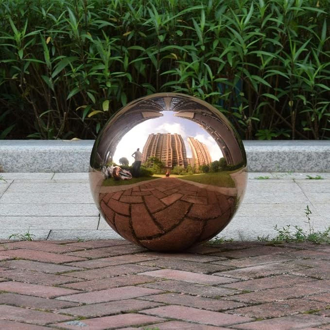10 inch Diameter Rose Gold Gazing Ball,Rose Gold Stainless Steel Polished Reflective Smooth Garden Sphere Globe Mirror,Colorful and Shiny Addition to Any Garden or Home