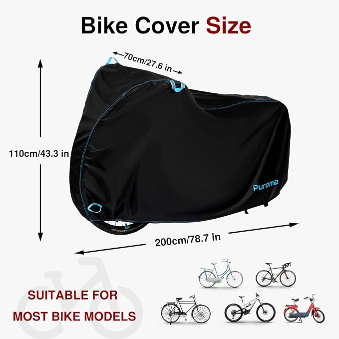 Puroma Bike Cover for 1/2/3 Bikes, 210D Waterproof Outdoor Storage Bicycle Covers Rain Sun UV Dust Wind Proof with Lock Hole for Mountain Road Electric Bike