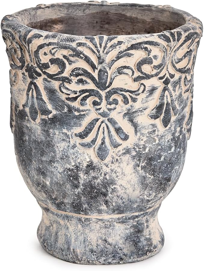 Sungmor 5.9 Inch Cement Plant Pot for Plants, Succulent Planter with Embossed Design, Vintage Concrete Flowerpots with Drainage Hole, Decorative Orchid Houseplant Pot Indoor Outdoor Plant Container