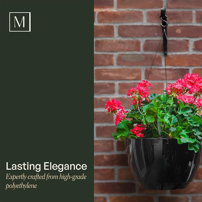 Mayne Caprio Self Watering Hanging Planter Set, 2 Pack - Sturdy, Lightweight Planters for Indoor and Outdoor Use, with Water Level Indicator and Drainage System, Basket for Flowers, White