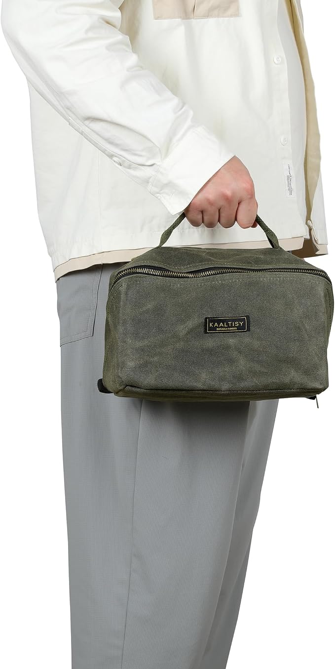 Heavy Duty Tool Storage Organizer, Tool Pouch with Metal Zipper + Handle, 16 OZ Waxed Canvas Tool Bag | 3-Pack | 9.5"L x 5.5"W x 5.5"H (Closed) - Army Green