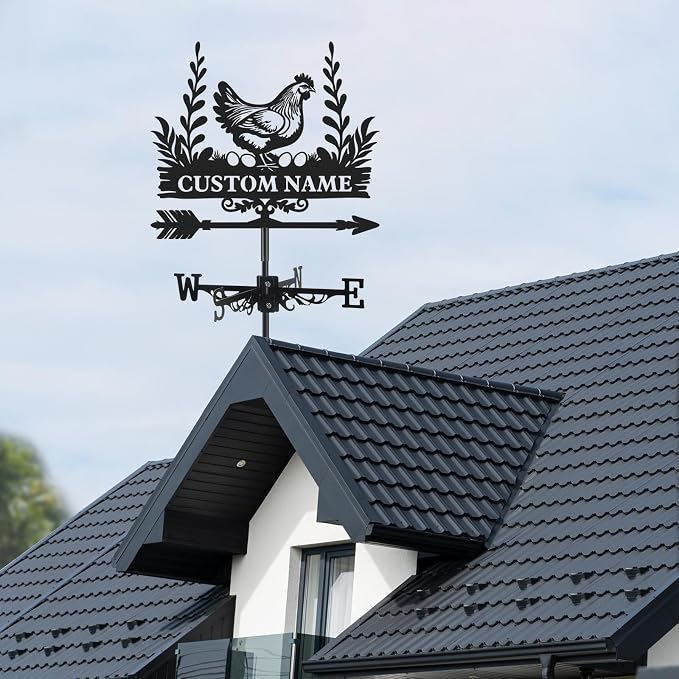 Personalized Metal Weather Vane, Custom Name Weathervane, Chicken Coop Signs, Weather Vanes for Outside, Wind Vanes for Farmhouse Yard Shed Decor, Housewarming Gifts Color02