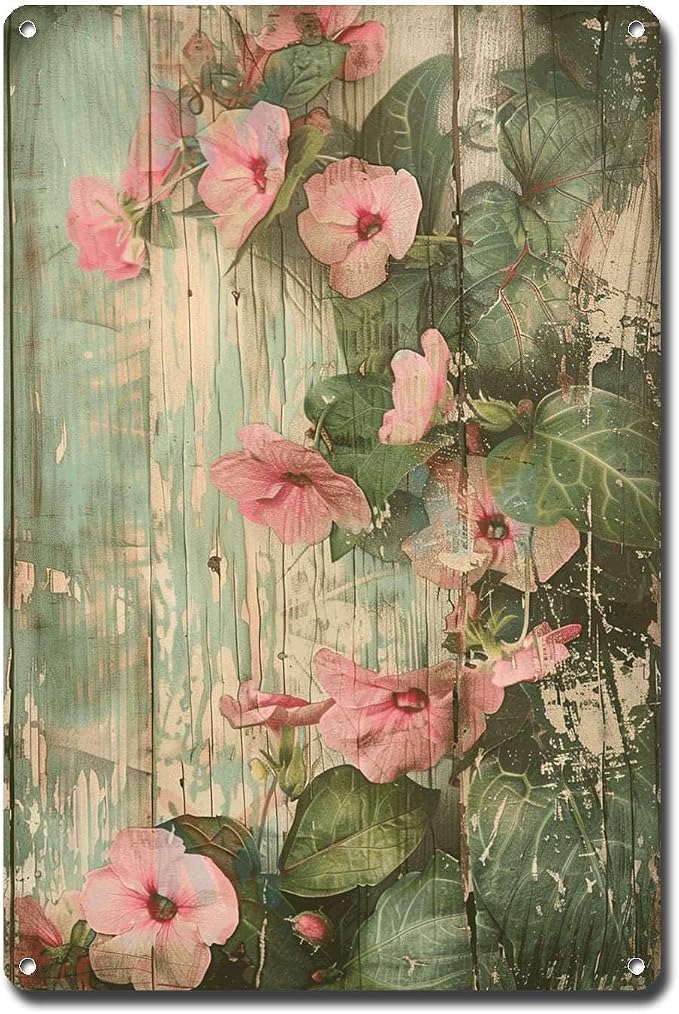Metal Sign Tin Sign Vintage Wall Art Rustic Charm Impatiens Tin Sign for Shabby Chic Style Distressed Wood Art and Corrosion Resistant Gardening Decor Gift for Pub 6×8 Inches