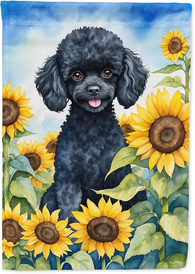 Caroline's Treasures DAC6137GF Black Poodle in Sunflowers Garden Flag Mailbox Flag Decorative Yard Flag Banner Outside Patio Artwork Yard Flower Beds, Garden Size, Multicolor