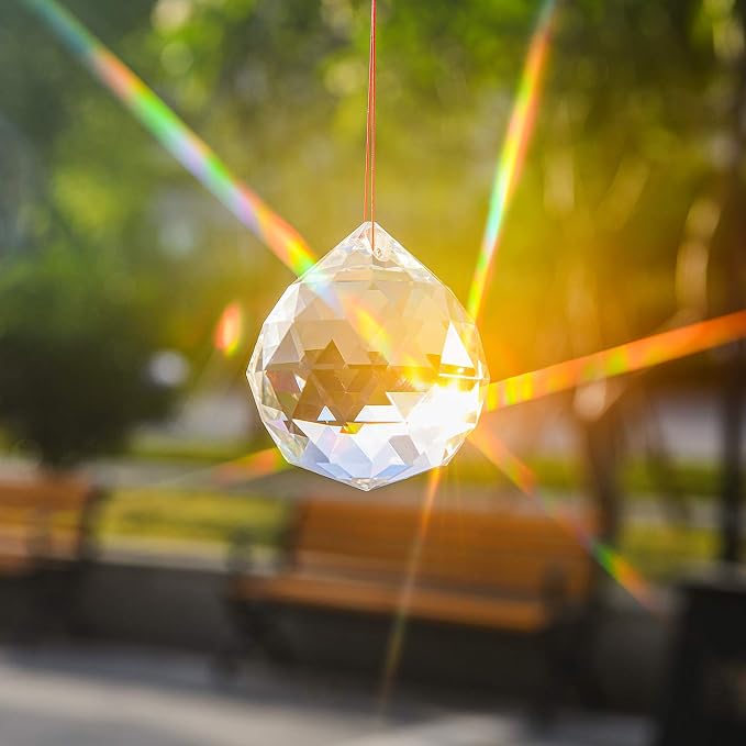 2 Pieces 80mm/3.15 Inch Clear Cut Crystal Prisms Suncatcher,Hanging Rainbow Pendants Glass Sphere Faceted Gazing Ball for Home Décor,Office,Garden Decoration,Super Sparkly and Flawless