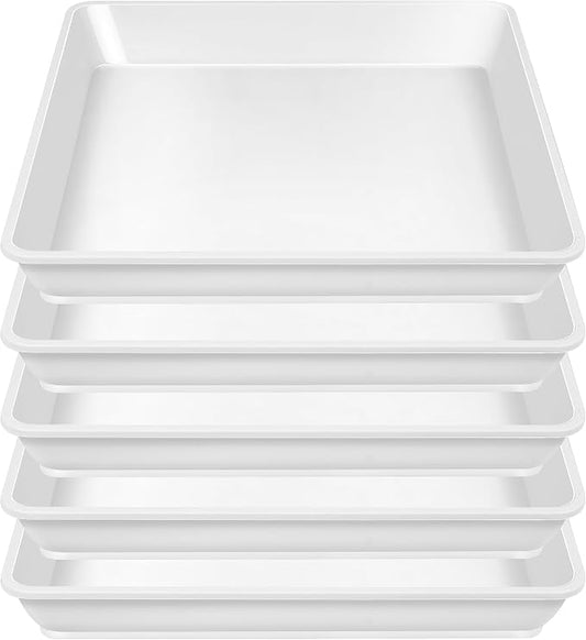 LWALRS 5 Pack Square Plant Saucer, Plastic Plant Water Dray Tray 6 Inch, Planters for for Pots Base Indoors and Outdoors Plants，Heavy Plant Trays for Pots (6 inch, White)