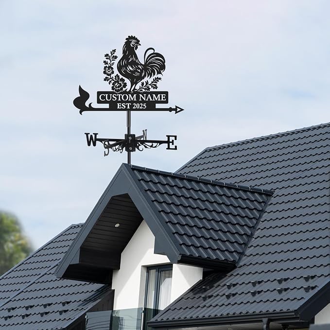 Personalized Metal Weather Vane, Custom Name Weathervane, Chicken Coop Signs, Weather Vanes for Outside, Wind Vanes for Farmhouse Yard Shed Decor, Housewarming Gifts Color06