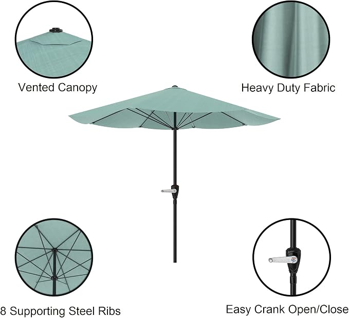 Pure Garden Patio Umbrella with Stand 9 Ft Easy Crank Sun Shade with 19lb Weighted Base for Deck, Yard, Outdoor Furniture, or Pool (Dusty Green)