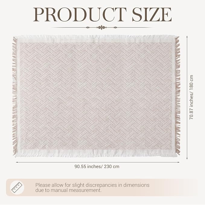 1 Pack White Coffee Extra Large Picnic Blanket, Outdoor Picnic Mat, Woven Boho Large Beach Blanket with Fringe for Park, Camping, Lawn or Wedding Photoshoot (71 x 91 Inches)