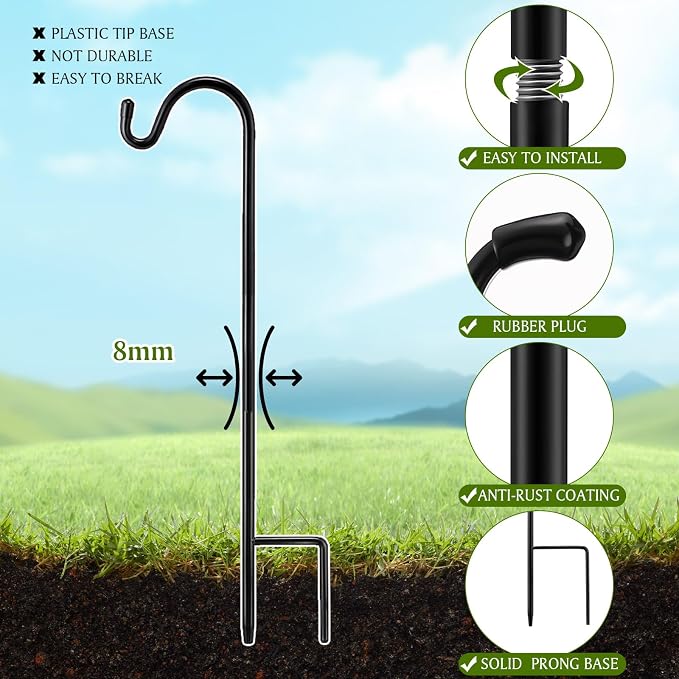 1 Pcs 15 Inch Shepherds Hook for Outdoor Adjustable Bird Feeder Pole Metal Steel Shepard Hooks for Hummingbird Stand Feeder Pole for Garden Plant, Lantern, Hanging Wedding Decor