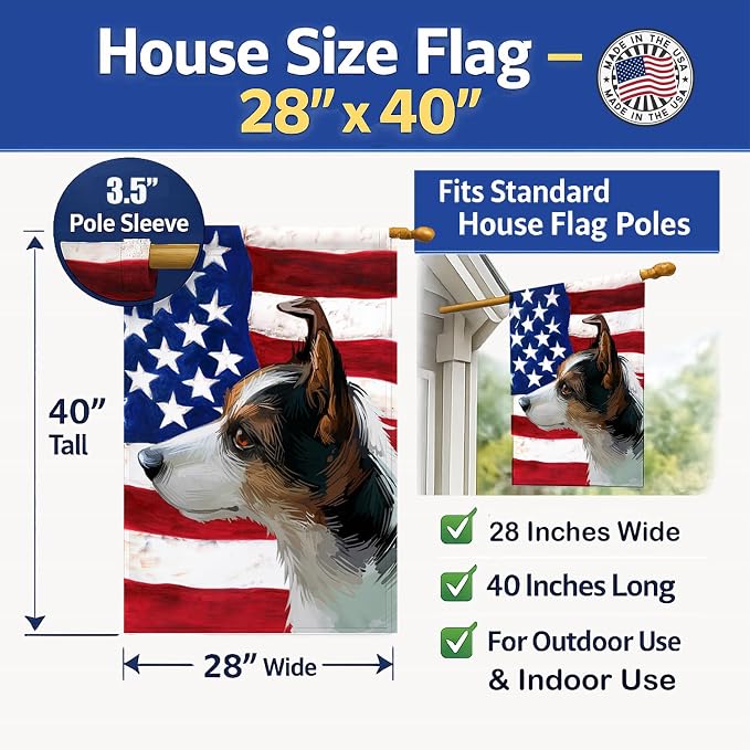 Caroline's Treasures CK6617CHF Miniature Fox Terrier Dog American Flag House Flag Large Porch Sleeve Pole Decorative Outside Yard Banner Artwork Wall Hanging, Polyester, House Size, Multicolor