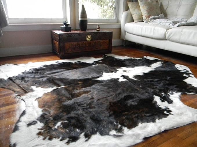 rodeo Genuine Cowhide Rug - Real Cow Hide Rug Large for Living Room & Bedroom - Western Rugs for a Natural Western Home Decor Ambiance - Rustic Cow Print Carpet Decor - 5x6 ft, Dark Tricolor