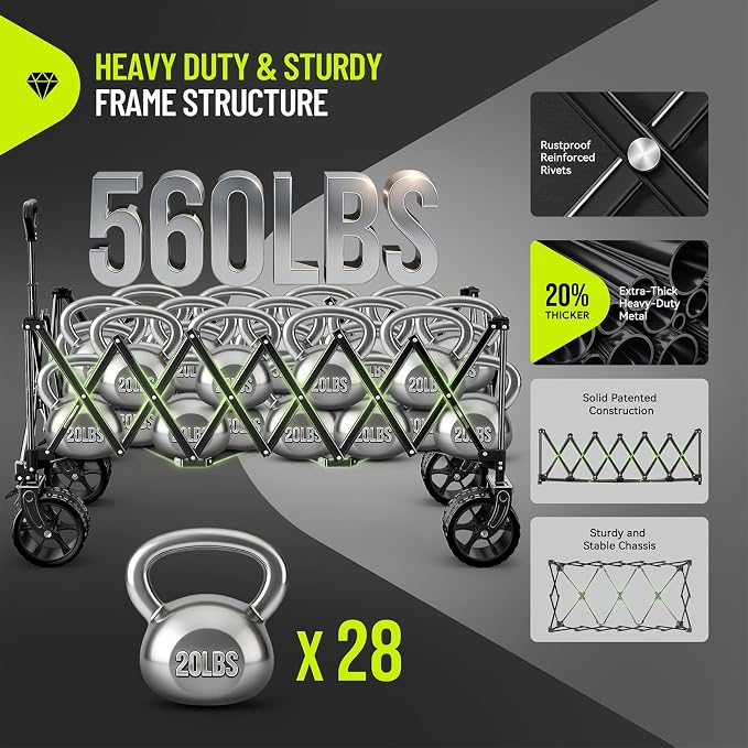 Hikemoon 400L Ultra Large Collapsible Wagon with Big Wheels - Black | Extra Long, Wagons Carts Foldable, Heavy Duty, Utility Folding Cart, All-Terrain, Beach, Camping, Grocery, Sports, Garden