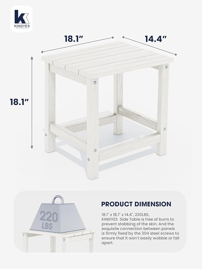 KINGYES Adirondack Outdoor Side Table, White