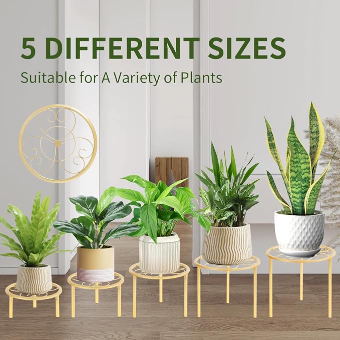 5 Pack Metal Plant Stands,Heavy Duty Potted Holder for Flower Pot, Rustproof Iron Plant Risers, Suitable for Indoor and Outdoor Decoration ,Garden Container Round Supports Rack for Planter
