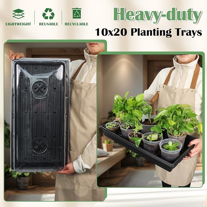 1020 Plant Tray with Tall 7.3" Dome, 5-Pack Extra Large Seed Starter Tray with Humidity Domes, Heavy Duty 1020 Trays and Flats with Lid, Seed Germination Mini Greenhouse No Hole for Balcony Garden