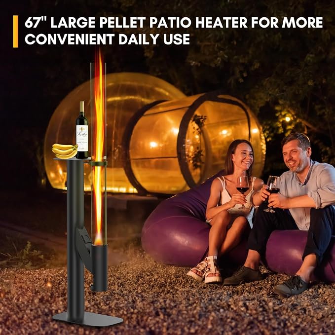 Rayzi 67 Inch Pellet Stove, Decorative Patio Wood Pellet Heater, Pellet Fire Pit