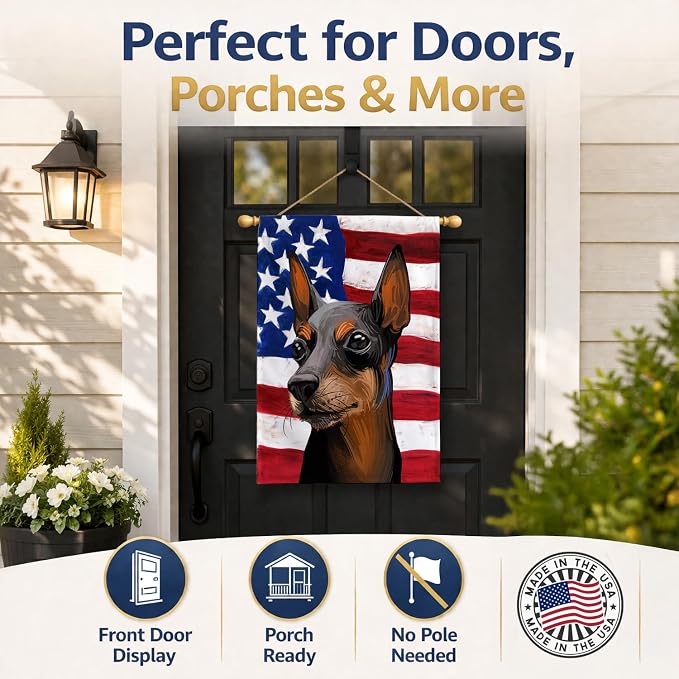 Caroline's Treasures CK6743CHF Toy Manchester Terrier American Flag House Flag Large Porch Sleeve Pole Decorative Outside Yard Banner Artwork Wall Hanging, Polyester, House Size, Multicolor