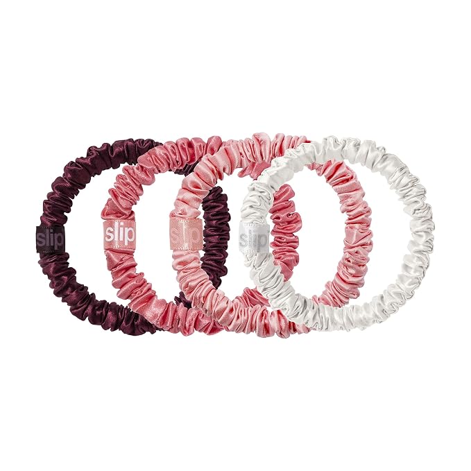 slip Skinny Scrunchies in Candy Cane Ornament Packaging: Anti-Crease, Anti-Breakage Slipsilk™ Design Protects Delicate Hair | Includes 4 Pure Silk Scrunchies