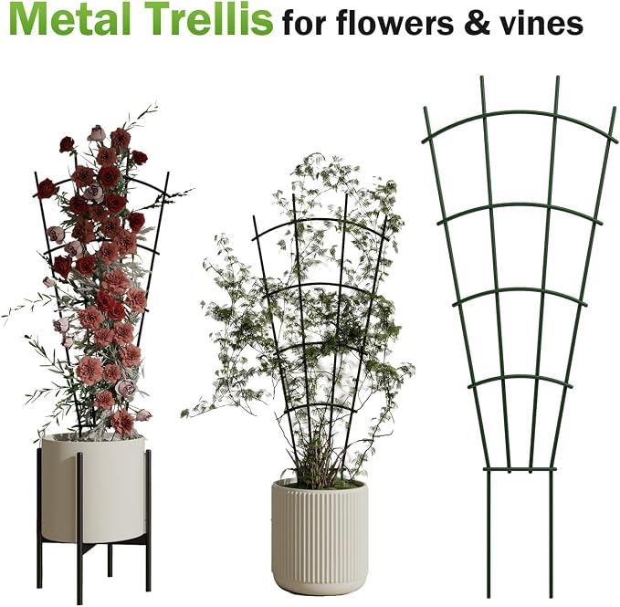 4-Pack Metal Trellis for Potted Plants, 32" Heavy Duty Garden Trellis for Climbing Plants, Rustproof Powder Coated Indoor/Outdoor Trellis for Climbing Vines, Flowers, Houseplants
