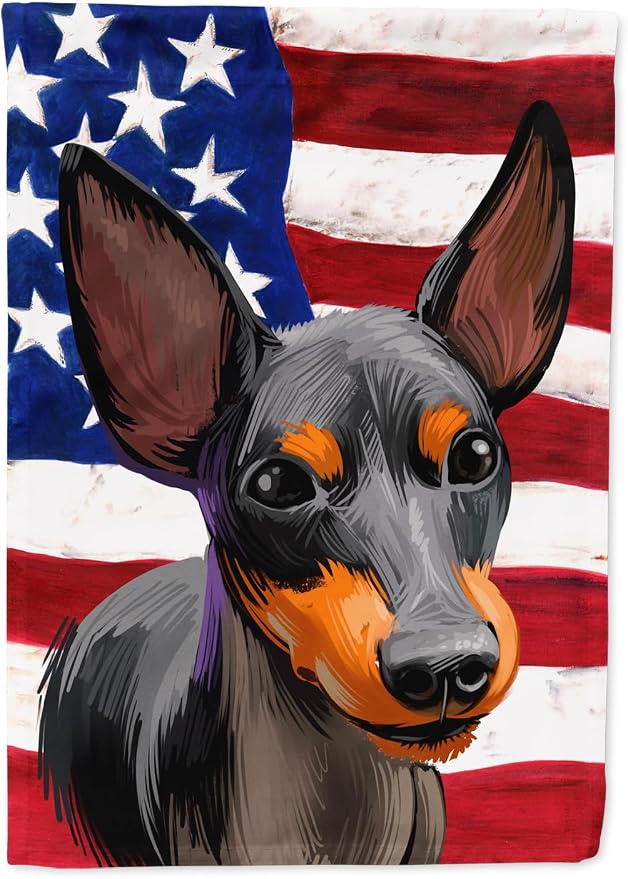 Caroline's Treasures CK6515GF English Toy Terrier American Flag Garden Flag Mailbox Flag Decorative Yard Flag Banner Outside Patio Artwork Yard Flower Beds, Garden Size, Multicolor