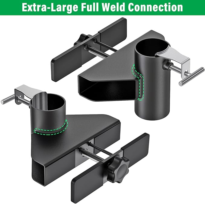 Heavy Duty Deck Railing Umbrella Holder, Adjustable Patio Umbrella Stand for 1-2 Inch Poles, Secure & Sturdy Railing Mount with Locking Pin, Maximizes Deck Space