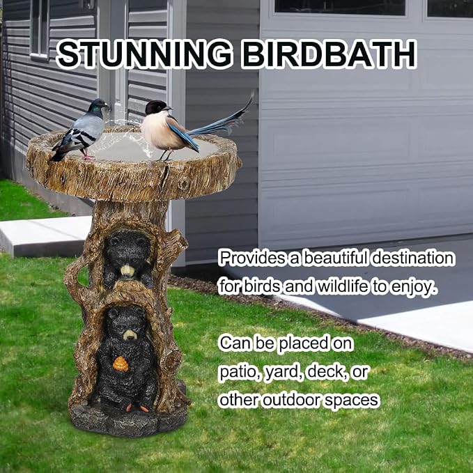 Hamiedun 23.6”Tall Resin fiber Outdoor Bird Baths for Garden - Outdoor Standing Birdbath, Woodland Tree Trunk Decoration Yard Statue，Pedestal Birdbaths for Outdoors, Garden, Patio, Lawn, Backyard (23.6''H)