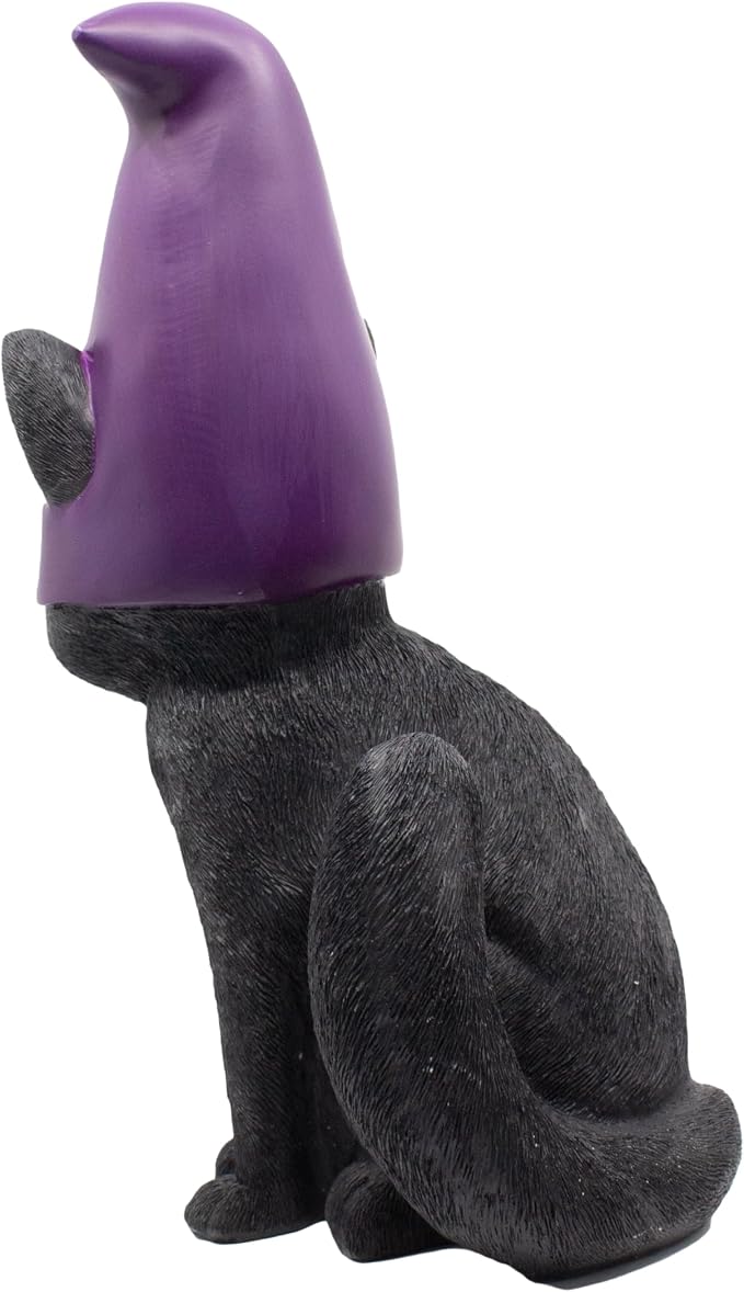 Cat Gnome 12" Tall (Black) | Cute Cat Garden Décor, Spooky Stuff, Halloween Decorations, Lucky Witch Statue