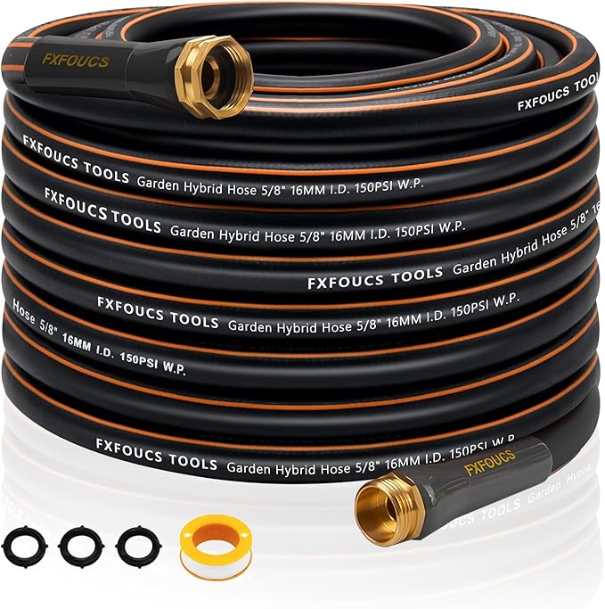 Heavy Duty Garden Hose – 5/8 Inch Flexible Lightweight Hybrid Hose with 600 PSI Burst Pressure, Swivel Handle,All-Weahter Water Hose, Durable Copper Male/Female Fittings (Black, 75FT)