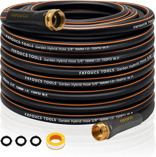 Heavy Duty Garden Hose – 5/8 Inch Flexible Lightweight Hybrid Hose with 600 PSI Burst Pressure, Swivel Handle,All-Weahter Water Hose, Durable Copper Male/Female Fittings (Black, 75FT)